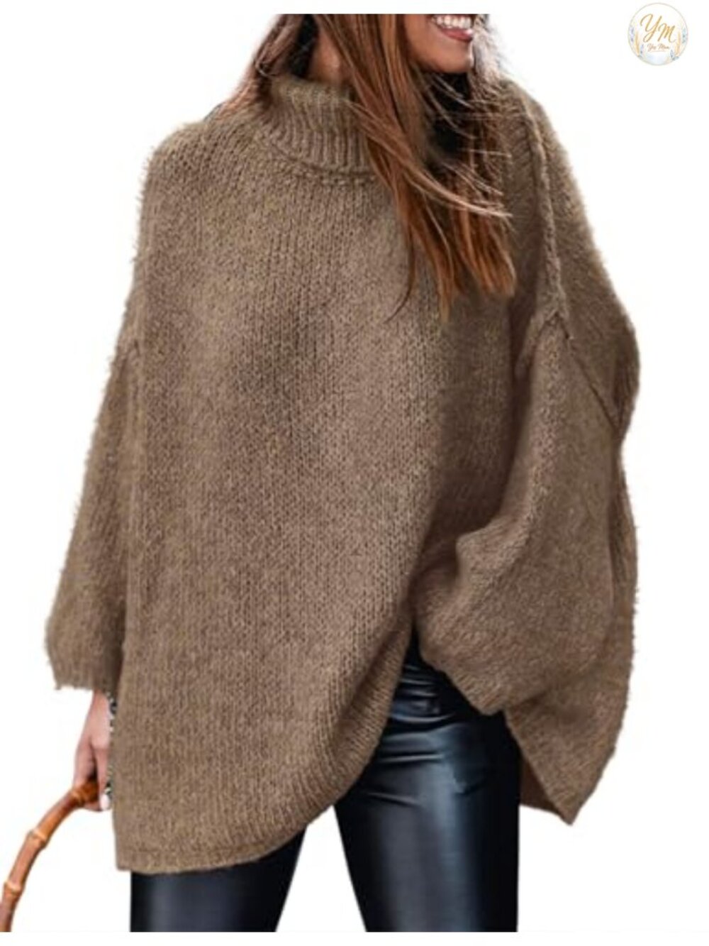 Womens Turtleneck Long Sleeve Chunky Knit Oversized Pullover Sweater
